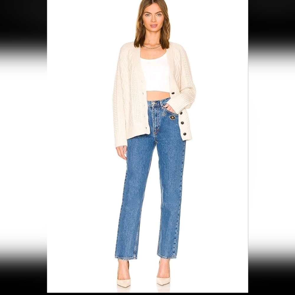 Re/Done Blue Straight Leg Jeans with Beaded Embellishments - Picture 5 of 10